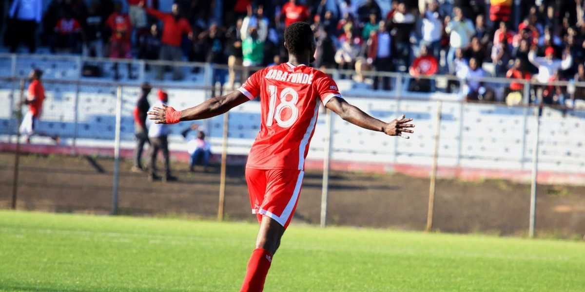 Babatunde Adepoju celebrating his winner against Ekhaya on his 100th appearance for FCB Nyasa Big Bullets
