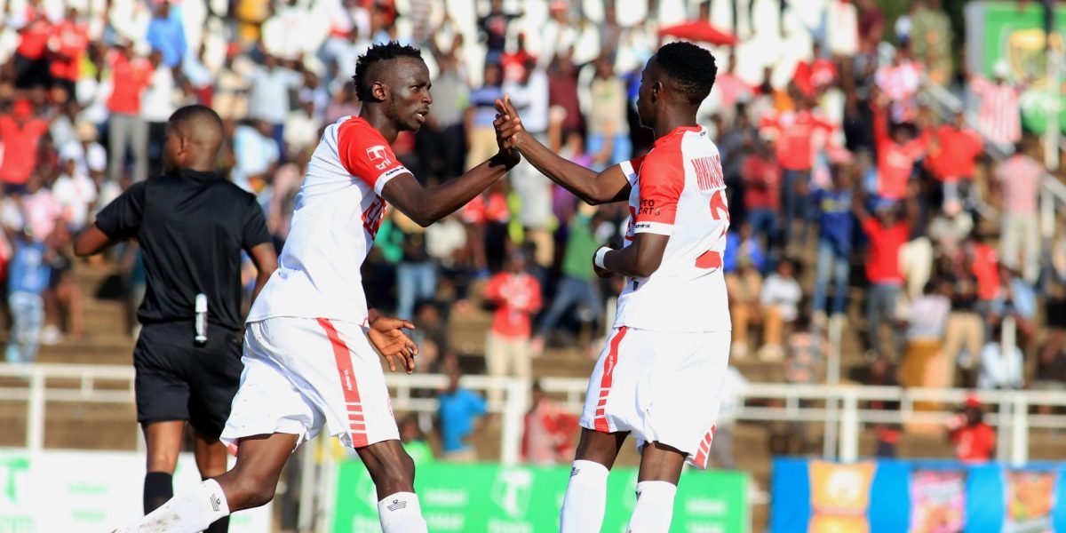Blessings Mpokera and Patrick Mwaungulu celebrating the latter's equaliser as FCB Nyasa Big Bullets draw 1-1 against Civil Service United