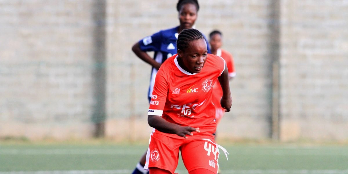 Chikondi Mgodi, who grabbed a brace, in action during Bullets Women’s 4–0 win over Topik Academy in the NBM Women’s Premiership at Mpira Stadium