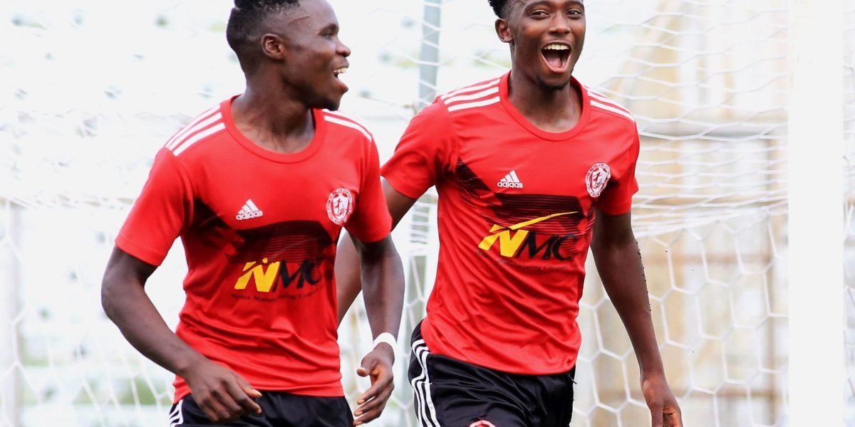 Emmanuel Saviel and Chikumbutso Salima celebrating Nyasa Big Bullets Reserves goal against Fomo scored by the later