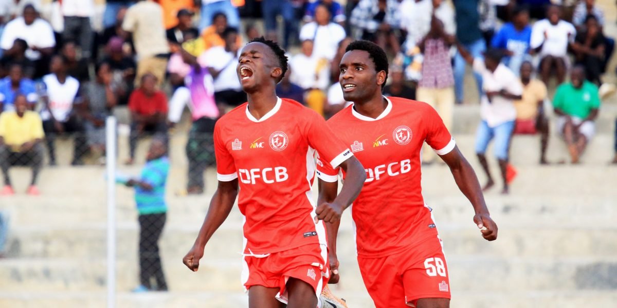 Enos Henderman and Oscar Petro celebrate Bullets Reserves’ equaliser against Mwanza Stars