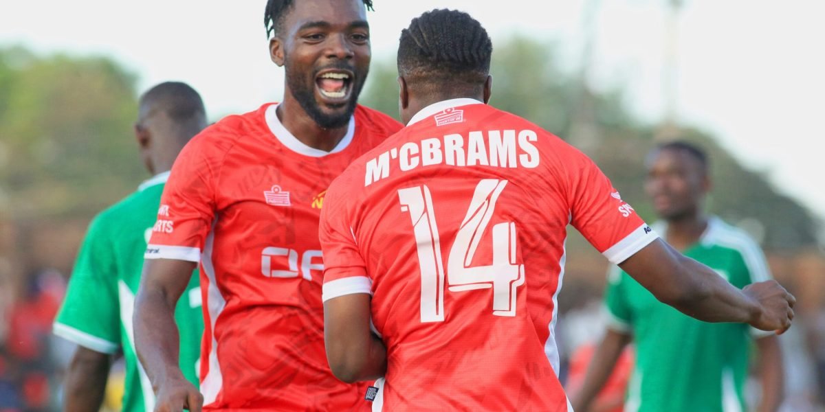 Ephraim Kondowe and Sean McBrams celebrating a goal as FCB Nyasa Big Bullets beat Changalume Barracks 5-0 in a friendly match at Balaka Stadium