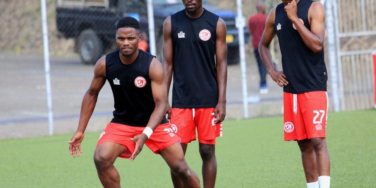 FCB Nyasa Big Bullets' Anthony Mfune, Precious Phiri and Anthony Mfune preparing for a match at Kamuzu Stadium
