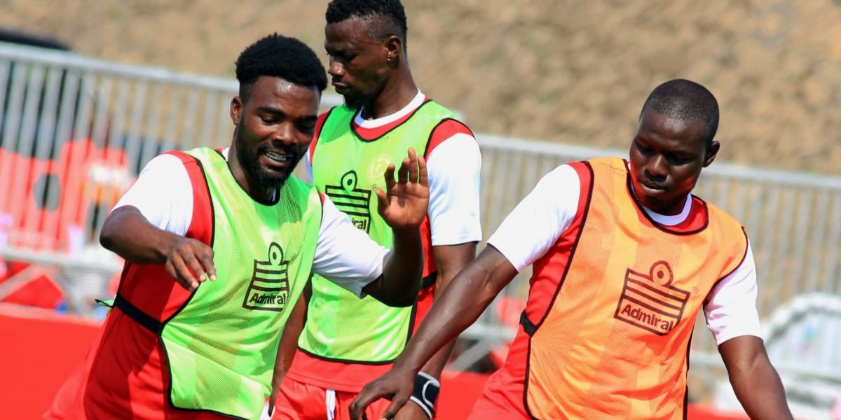 FCB Nyasa Big Bullets' Ephraim Kondowe, Babatunde Adepoju and Frank Willard warming up for action at Kamuzu Stadium