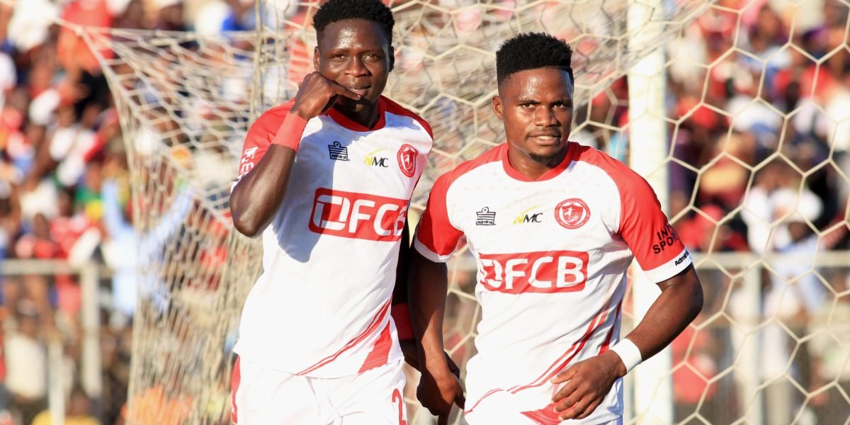 FCB Nyasa Big Bullets' Stanley Billiat and Anthony Mfune celebrating the former's goal in the 4-0 win over Red Lions in the TNM Super League at Kamuzu Stadium