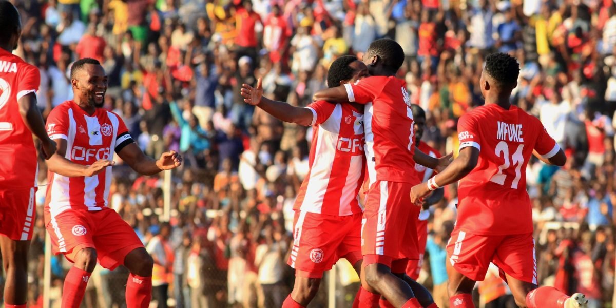 FCB Nyasa Big Bullets celebrating Henry Kabichi's goal during the Kamuzu Day ceremonial match against Silver Strikers