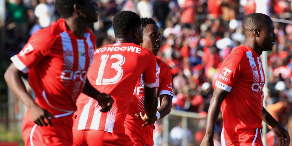 FCB Nyasa Big Bullets celebrating Patrick Mwaungulu's equalizer against Mighty Mukuru Wanderers