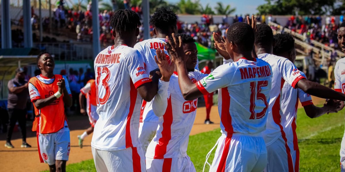 FCB Nyasa Big Bullets celebrating a goal in the 2-0 victory over Kamuzu Barracks at Civo Stadium on Thursday afternoon