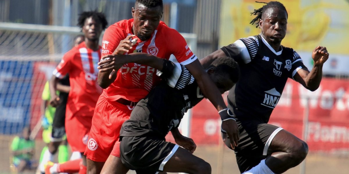 FCB Nyasa Big Bullets forward Babatunde Adepoju in the thick of things as the Malawi champions lost 1-0 to Bangwe All Stars