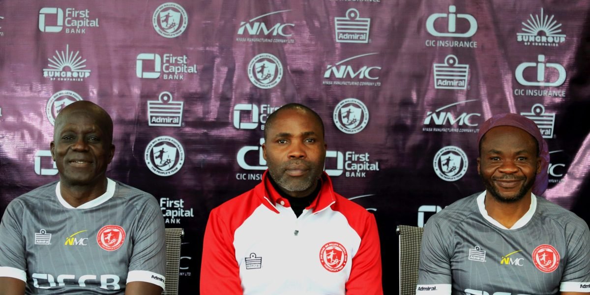 FCB Nyasa Big Bullets head coach Peter Mponda and 1st assistant coach Gilbert Chirwa and 2nd assistant coach Fischer Kondowe