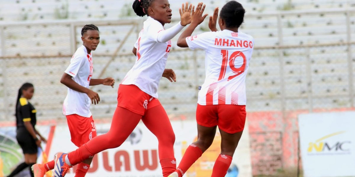 FCB Nyasa Big Bullets midfielders Tendai Sani and Tamara Mhango celebrating a goal in their 6-0 win over Ndirande Soccer Giants