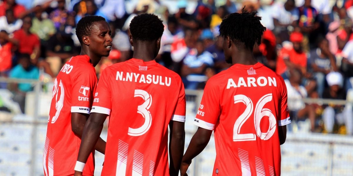 FCB Nyasa Big Bullets players Chawanangwa Gumbo, Nickson Nyasulu and Lloyd Aaron captured during the TNM Super League match against Civil Service United