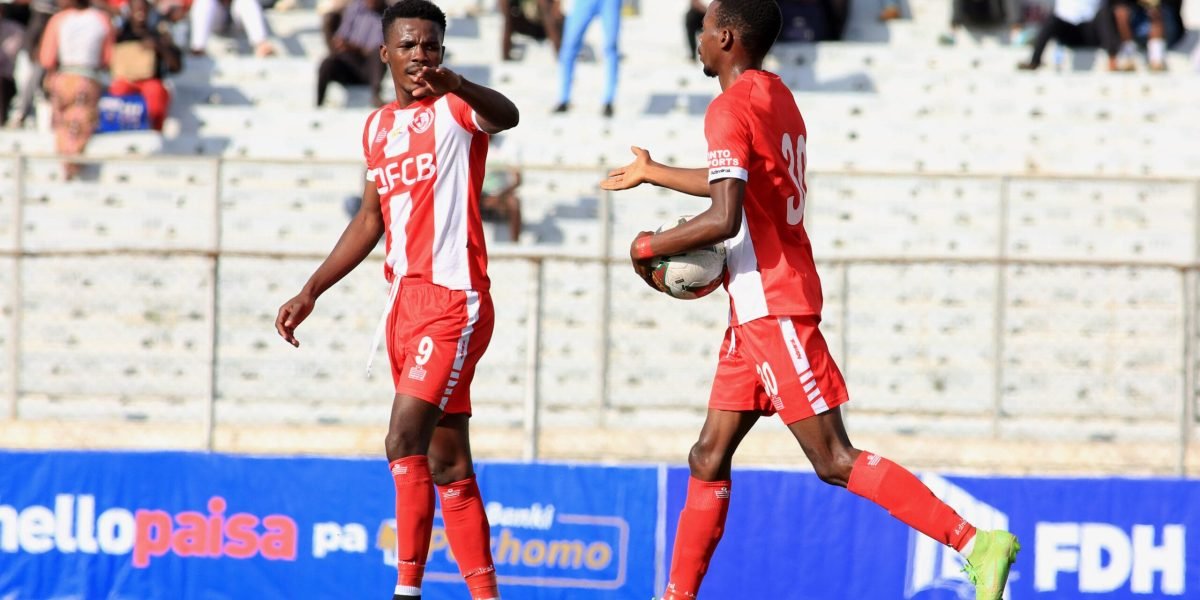 Hassan Kajoke and Maxwell Phodo celebrating the number 30's goal as FCB Nyasa Big Bullets beat Ndirande Stars 4-0 in the FDH Bank Cup round-of-32