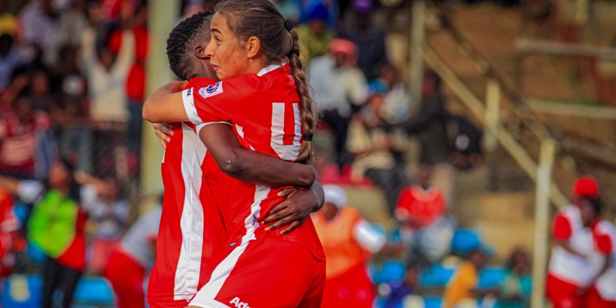 Ioulia Yiannakis and Zainab Kapanda celebrating FCB Nyasa Big Bullets' later winner against Mighty Wanderers Queens