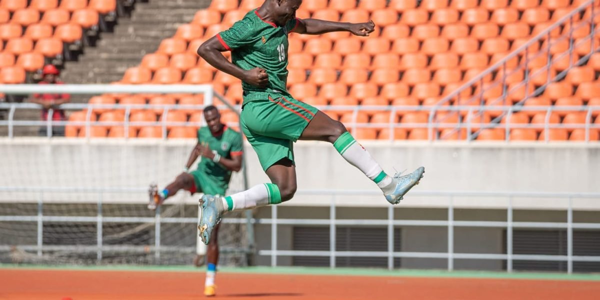 Lanjesi Nkhoma celebrating Malawi's equaliser in the 1-1 draw against Mozambique in a friendly match away