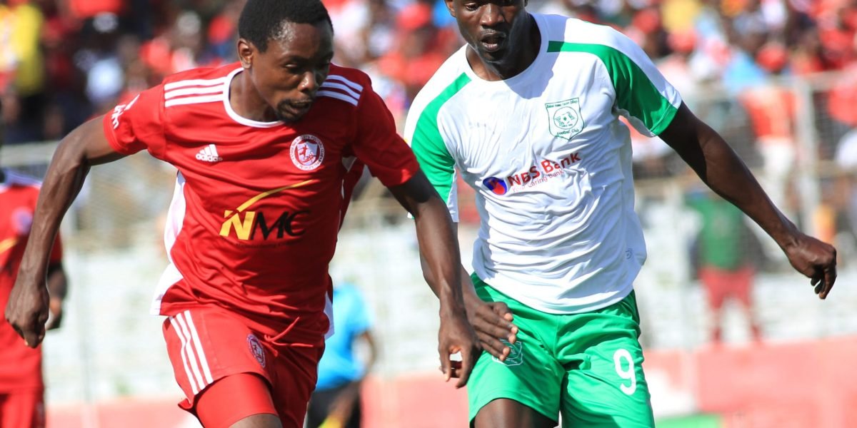 Nyasa Big Bullets' Gomezgani Chirwa against Peter Kansonga of Mafco in the first round of the 2022 TNM Super League