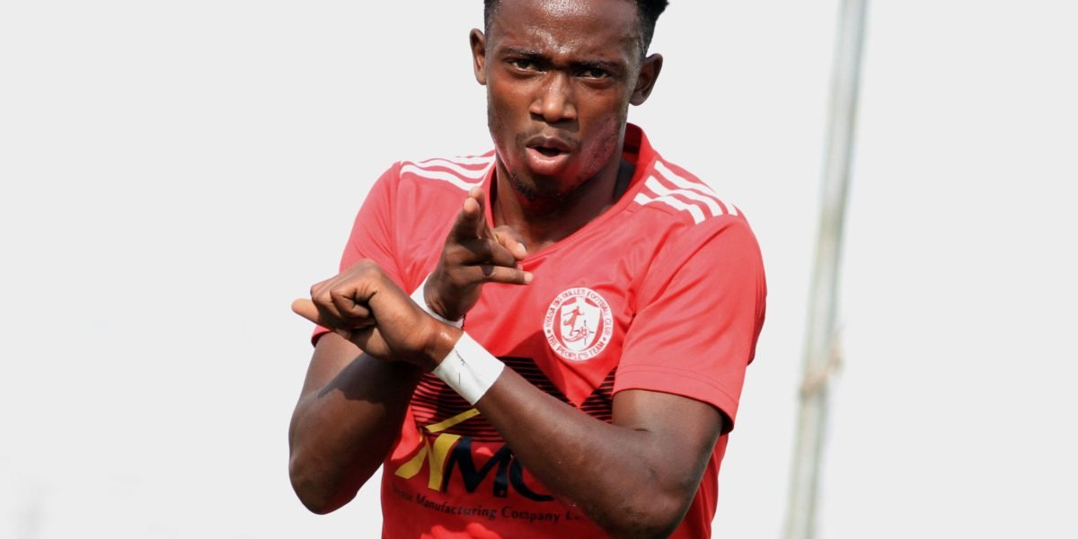 Nyasa Big Bullets Reserves forward Chikumbutso Salima celebrating his goal against Ntaja United