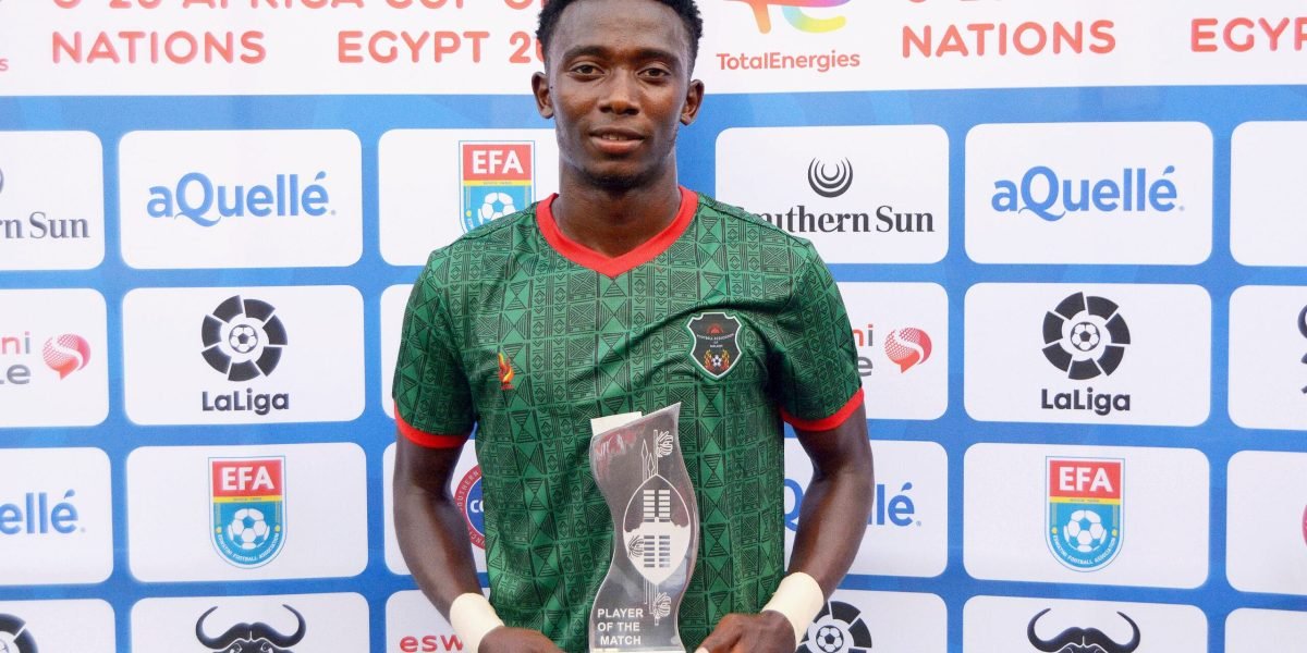 Player of the Match Chikumbutso Salima of Malawi during the TotalEnergies AFCON U20 Egypt 2023 | COSAFA Qualifier match between Namibia and Malawi held at Somhlolo Stadium in Eswatini on the 12 October 2022 ©Ntokozo Magongo/BackpagePix
