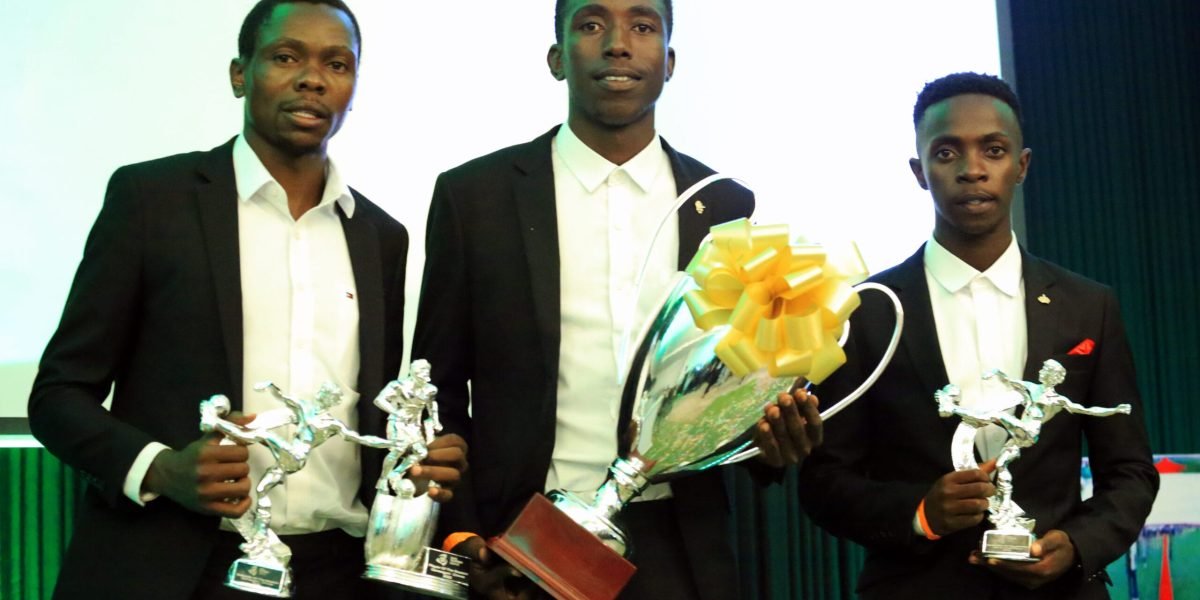 Nyasa Big Bullets players Gomezgani Chirwa, Precious Sambani and Patrick Mwaungulu at the 2022 TNM Super League Awards