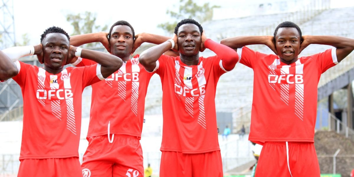Prince Chalera, Oscar Petro, Prince Chiumia and Misheck Billiat celebrating a goal against Mwanza Stars